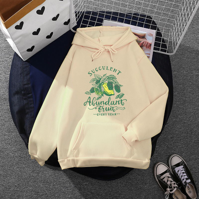 Damen nan Kapuzenpullover im Relaxed-Fit mit botanischer Frucht-Illustration und Kängurutasche Drune