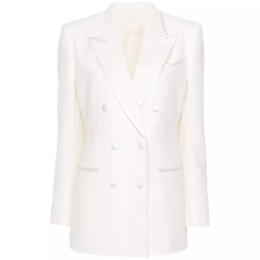 Damen Doppelreihiges Longblazer‑Hosenanzug mit Marlene‑Weitbeinhose und schlanker Silhouette Drune