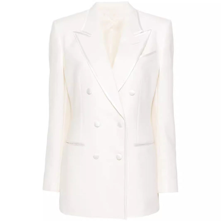 Damen Doppelreihiges Longblazer‑Hosenanzug mit Marlene‑Weitbeinhose und schlanker Silhouette Drune
