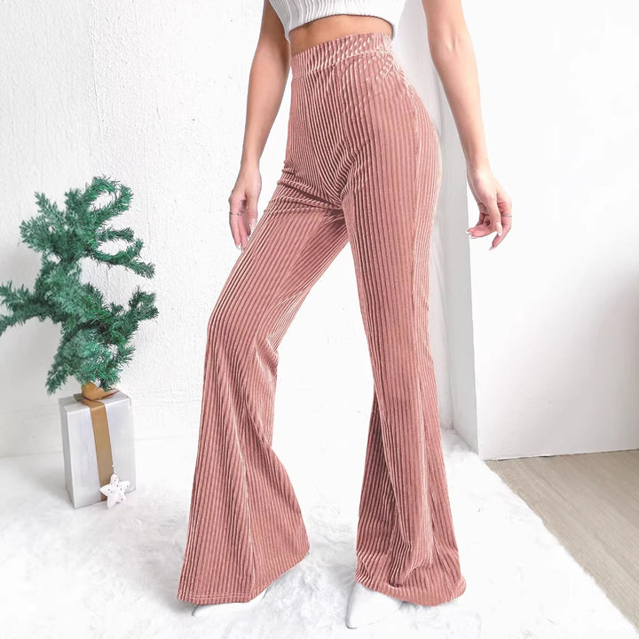 Damen Hochtaillierte gerippte Samt-Hose mit weitem Bein Drune