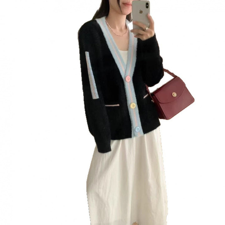 Damen Kuscheliger Cardigan mit bunten Knöpfen und Taschen Drune