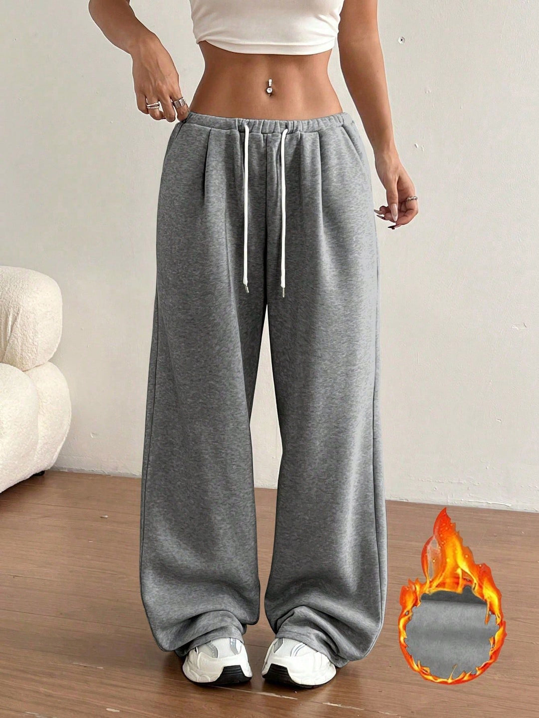 Damen Legere Freizeithose mit elastischem Bund und Bindegürtel Drune