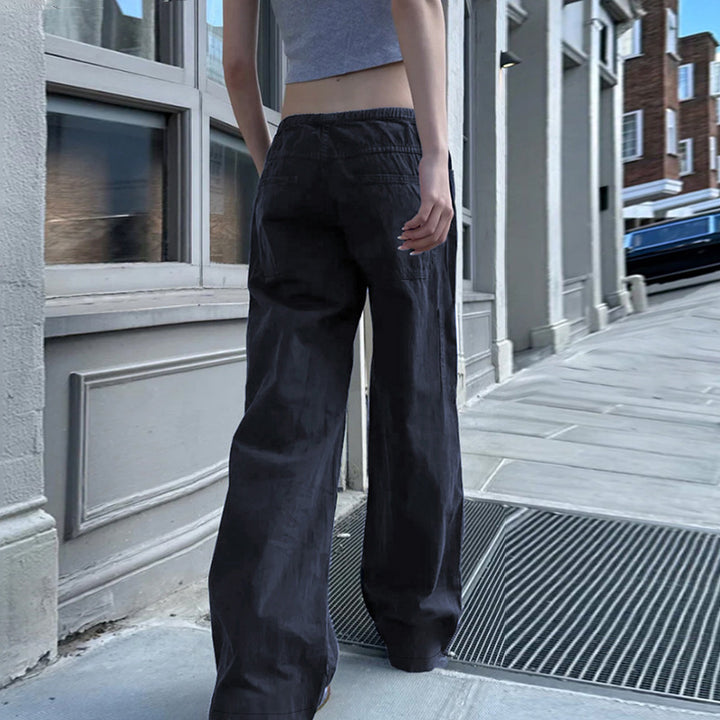 Damen Weite Baumwoll-Hose mit Elastikbund, Tunnelzug und Eingrifftaschen Drune