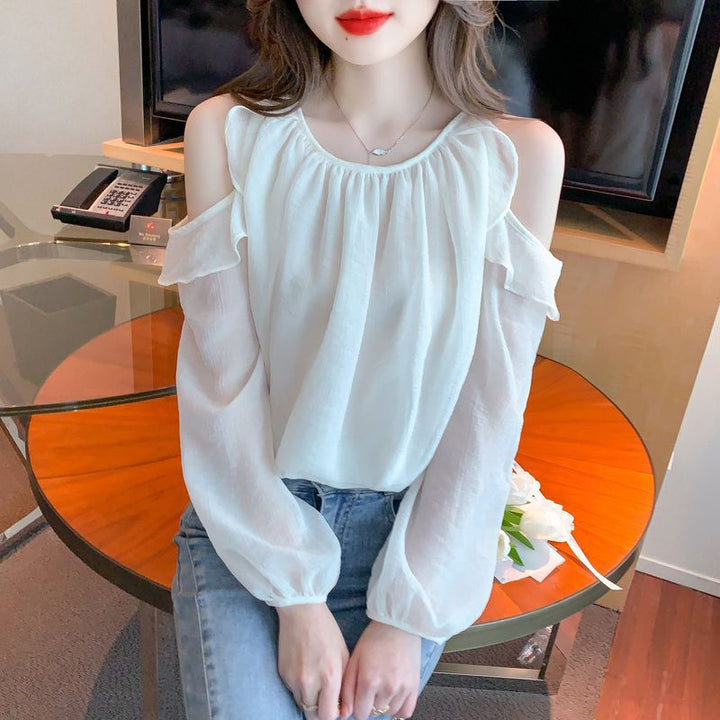 Damen Bluse mit offenen Schultern und Rüschendetails Drune