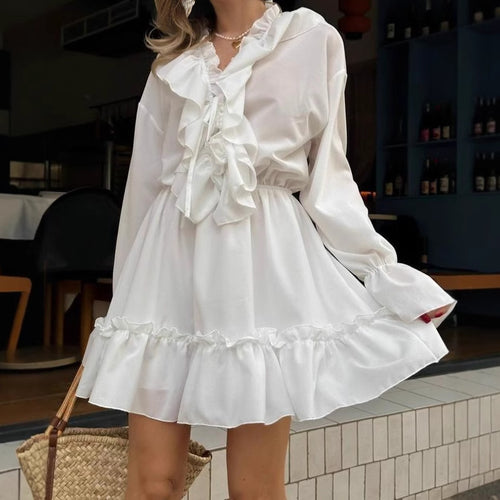 Damen lässiges Mini-Kleid mit Rüschendetails Drune