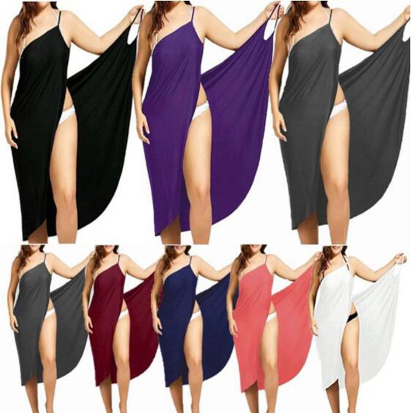 Damen nan vielseitiges Strand-Pareo-Wickelkleid mit Spaghettiträgern und asymmetrischem Saum Drune