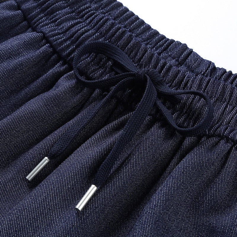 Damen Weite Denim-Cargo-Hose im Baggy-Stil mit Elastbund, Tunnelzug und aufgesetzten Klappentaschen Drune
