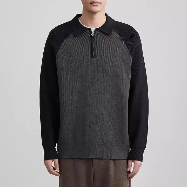 Herren Feinstrick-Halbzip-Pullover mit Polokragen und Raglanärmeln Drune