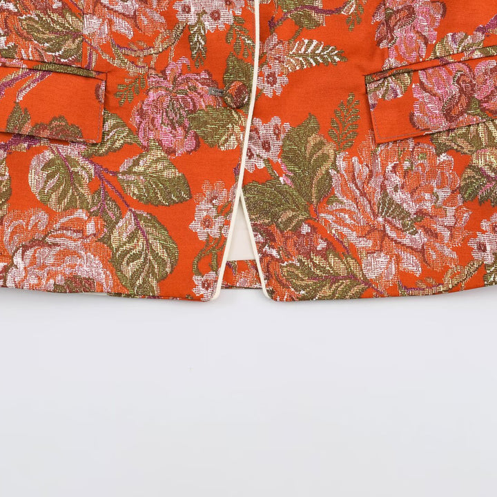 Damen Kurze Jacquard-Blazerjacke mit Blumenmuster und Stehkragen Drune