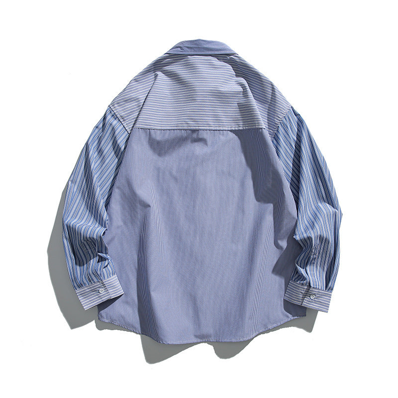 Unisex Oversize-Überhemd mit kontrastierenden Streifenpaneelen und Brustklappentasche Drune