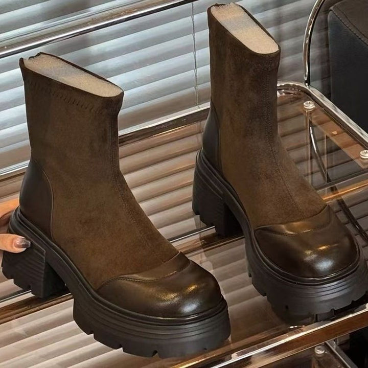 Damen Modische Stiefeletten mit Blockabsatz Drune