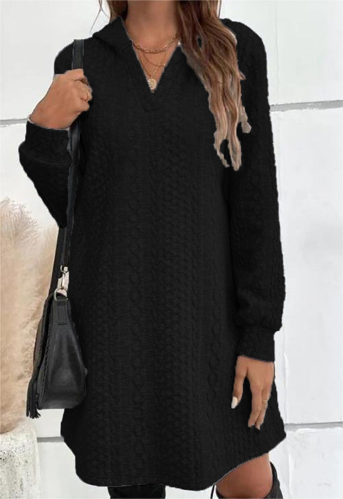 Damen Lässiges Strukturiertes Kapuzen‑Strickkleid im Tunika‑Schnitt Drune