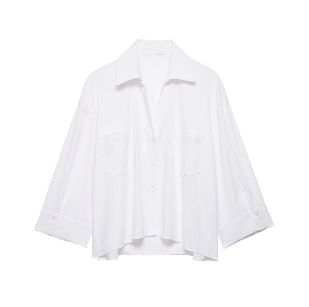 Damen Oversize-Hemdbluse mit feinem Streifenmuster, Brusttaschen und High-Low-Saum Drune