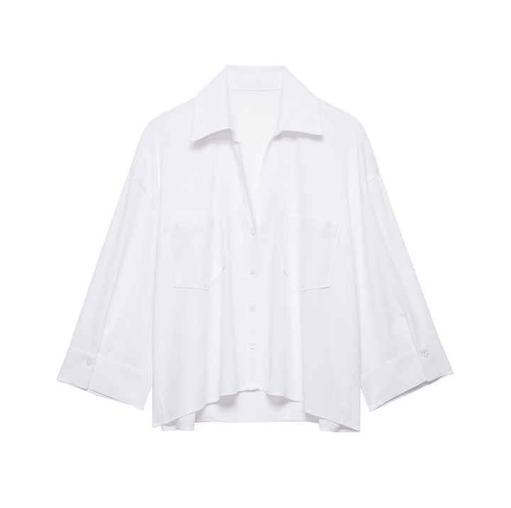 Damen Oversize-Hemdbluse mit feinem Streifenmuster, Brusttaschen und High-Low-Saum Drune