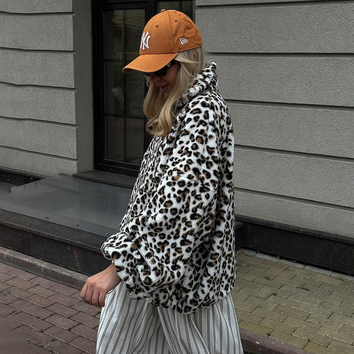 Damen Plüsch-Hoodie mit Leopardenmuster Drune