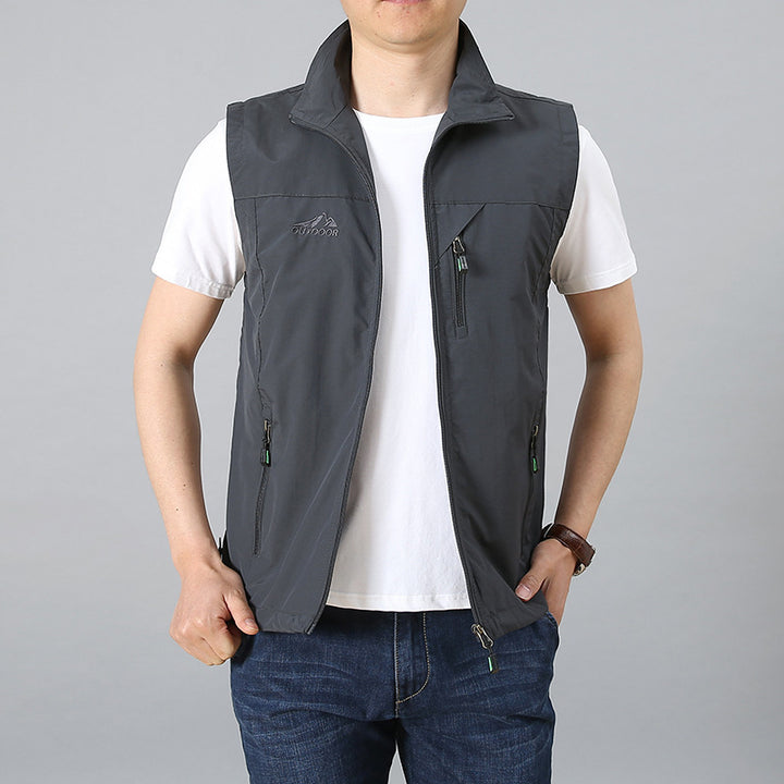 Herren Leichte Softshell‑Utilityweste mit Stehkragen und mehrfachen Reißverschlusstaschen Drune