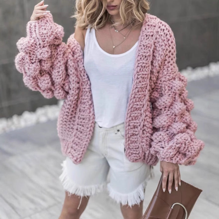 Damen Grob gestrickter Oversized Cardigan mit voluminösen Ärmeln Drune