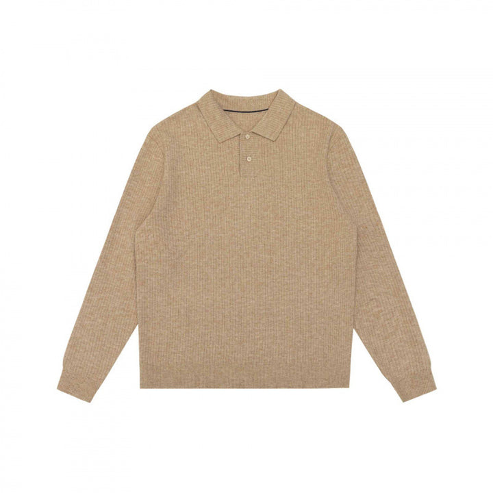 Herren Feinstrick-Poloshirt mit Rippenstruktur, Langarm und klassischem Hemdkragen Drune