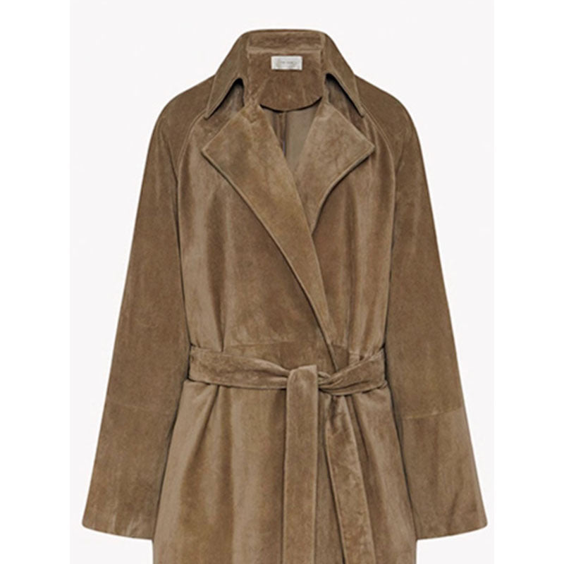 Damen Eleganter und modischer Trenchcoat aus hochwertigem Wildleder Drune