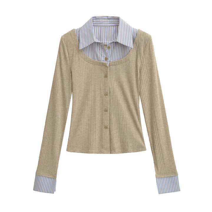 Damen Langarmshirt mit modernem Strukturdesign und klassischem Hemdkragen Drune