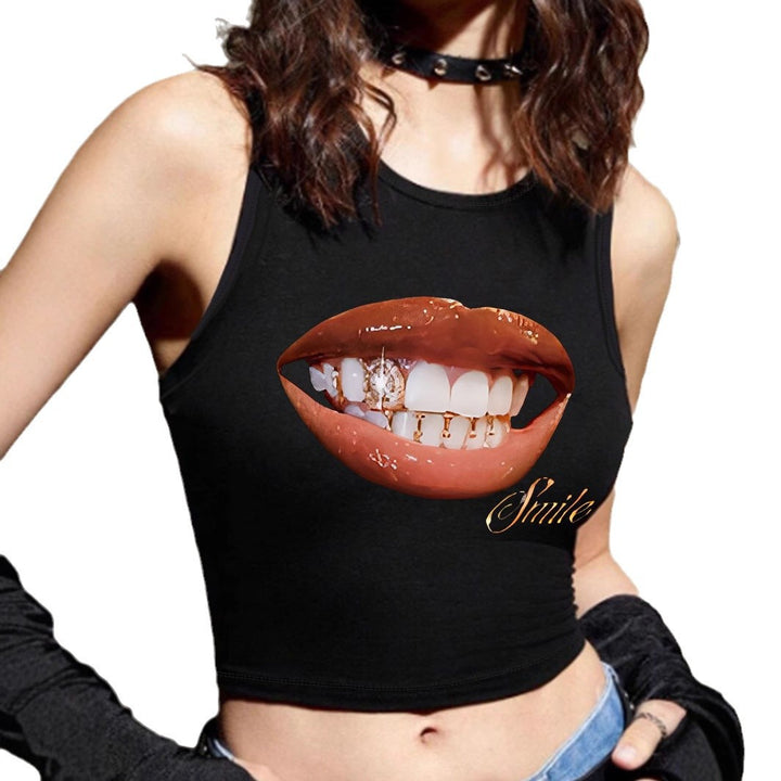 Damen Crop-Top mit mutigem Statement-Druck Drune