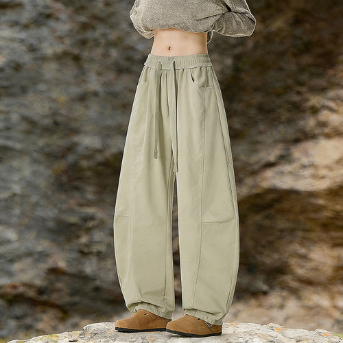 Damen Oversize Cargo-Hose aus Baumwollmix mit hohem Elastikbund und Beinbündchen Drune