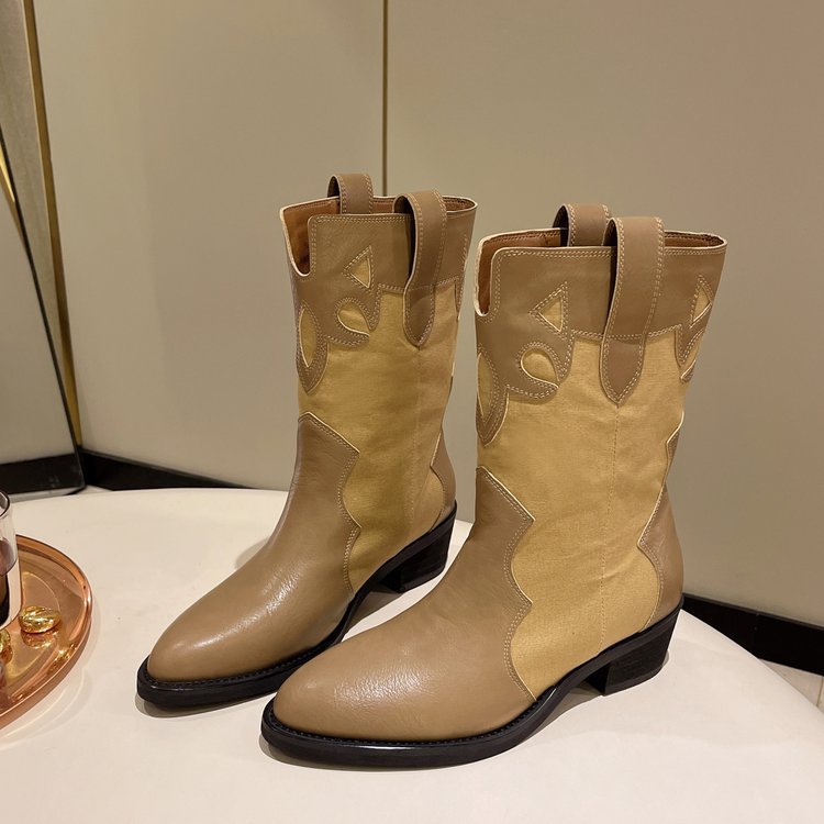 Damen Stiefeletten im Cowboy-Stil mit einzigartigem Design und kompaktem Absatz Drune