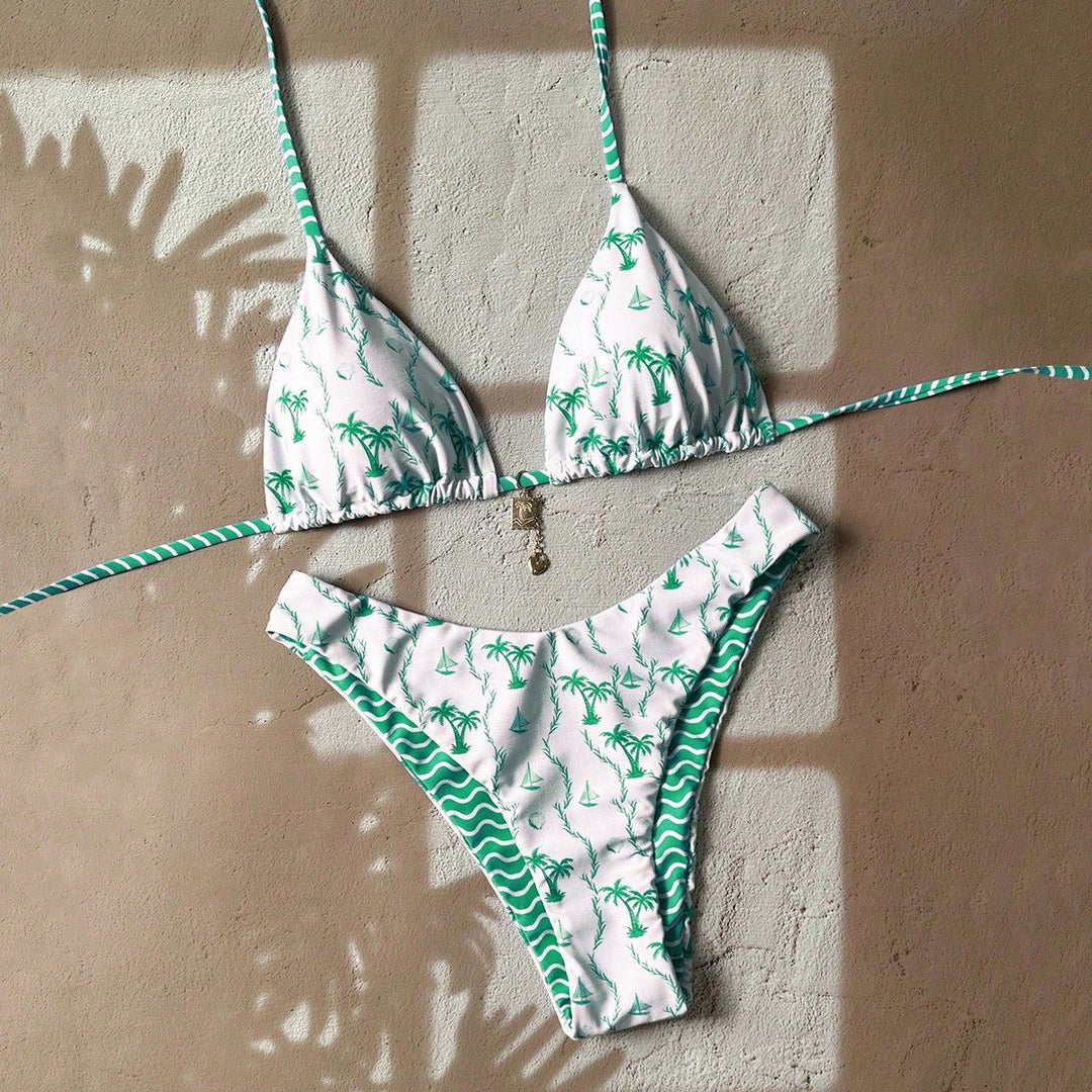 Damen Triangel-Bikini mit tropischem Muster Drune