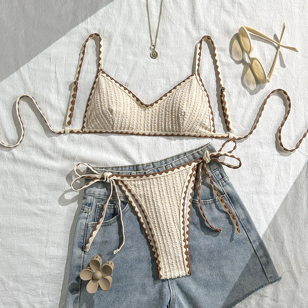 Damen Triangel-Bikini mit gestreiften Bindebändern Drune