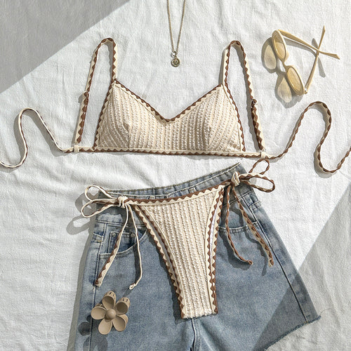 Damen Triangel-Bikini mit gestreiften Bindebändern Drune
