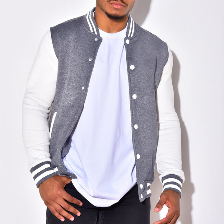 Herren nan Retro-Sport-Bomberjacke mit Druckknopfleiste, Kontrastärmeln und Rippbündchen Drune