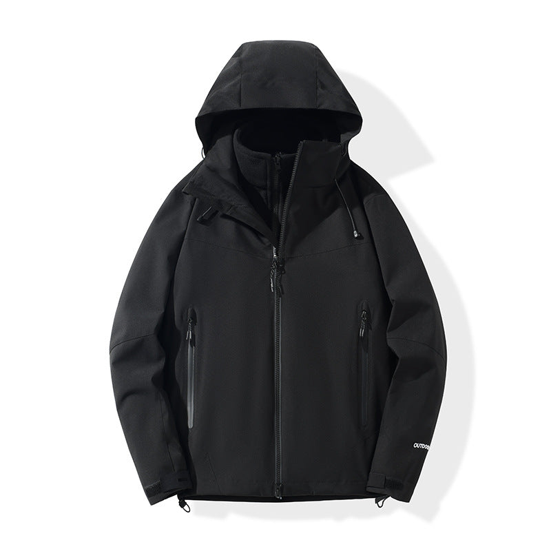 Herren Softshell-Hybridjacke mit Kapuze, getapten Reißverschlüssen und verstellbarem Saum Drune