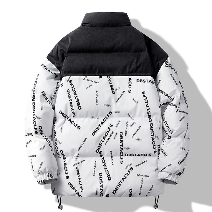 Herren Gepolsterte Steppjacke mit grafischem Schrift-Print, Stehkragen und verstellbarem Saum Drune