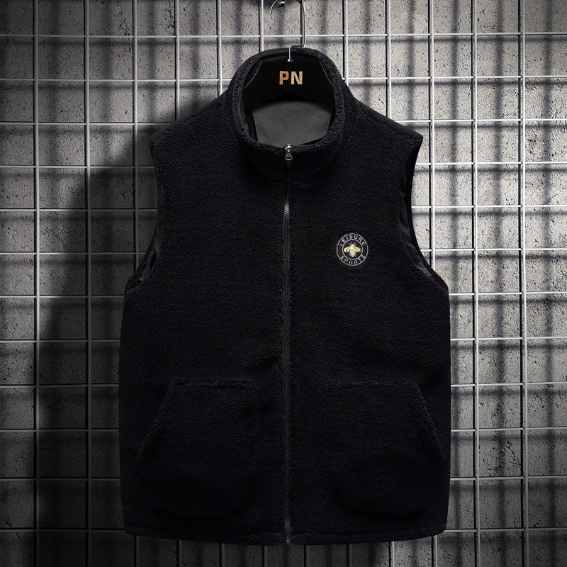 Herren Teddy-Fleece-Weste mit Stehkragen, Reißverschluss und aufgesetzten Taschen Drune