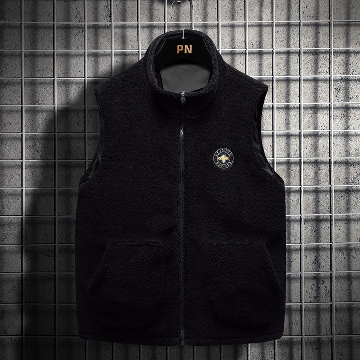 Herren Teddy-Fleece-Weste mit Stehkragen, Reißverschluss und aufgesetzten Taschen Drune