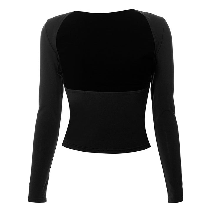 Damen figurbetontes Longsleeve-Oberteil mit offenem Rücken und elegantem Design Drune