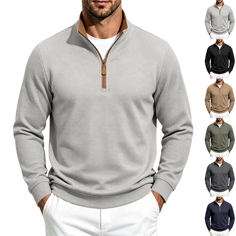 Herren Halbzip-Pullover mit Waffelstruktur und Kontrastkragen Drune