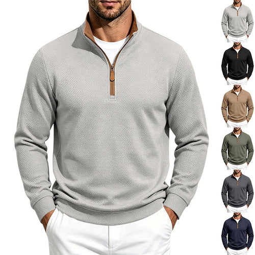 Herren Halbzip-Pullover mit Waffelstruktur und Kontrastkragen Drune