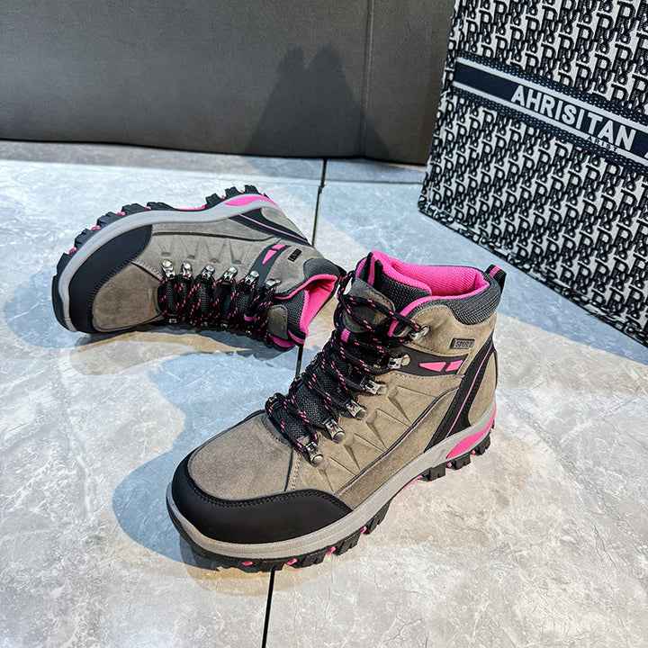Damen nan robuste Trekkingboots mit wasserabweisender Wildlederoptik, gepolstertem Knöchelkragen und profilierter Outdoor-Laufsohle Drune