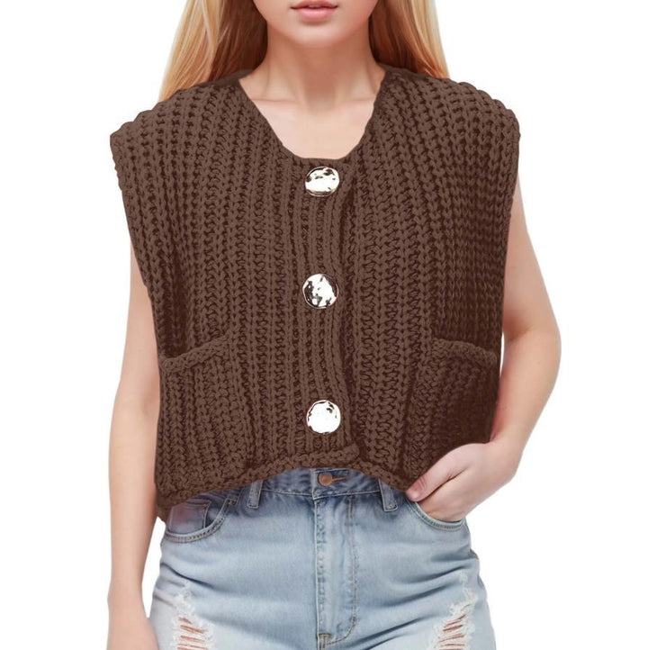 Damen Strickweste mit praktischen Taschen und dekorativen Holzknöpfen Drune