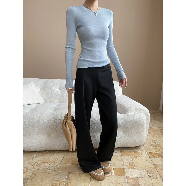 Damen figurbetontes Langarmshirt mit Rippstruktur Drune