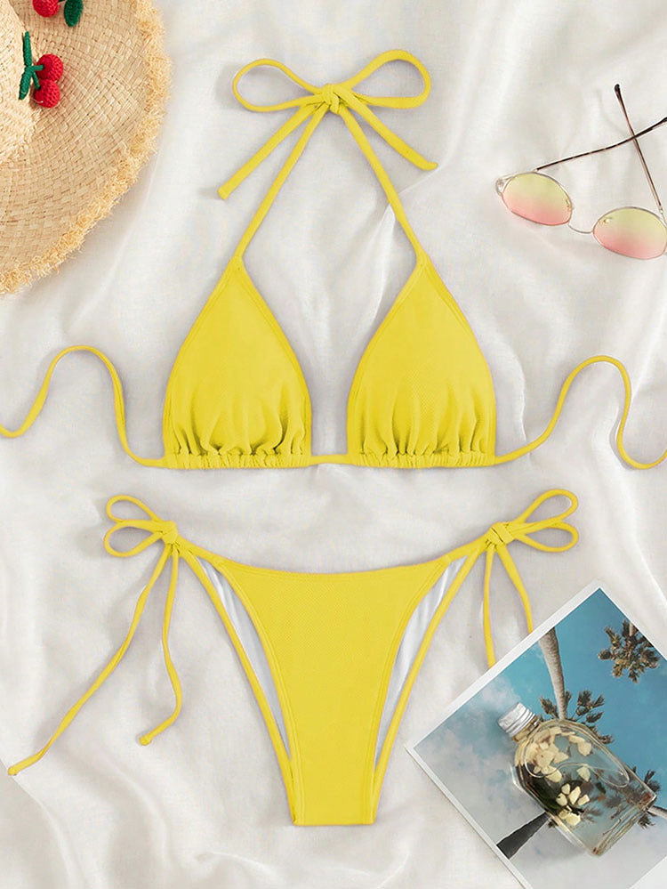 Damen Triangel-Bikini mit verstellbaren Trägern und Seitenbindebändern Drune