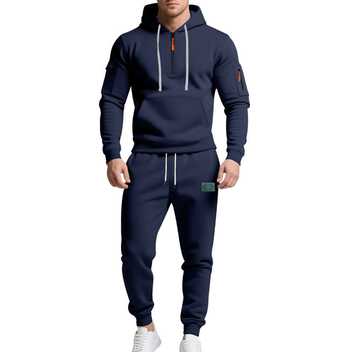 Herren nan Half-Zip Kapuzenpullover und tapered Jogginghose Set mit Kängurutasche, Reißverschlussdetails und elastischem Tunnelzugbund Drune