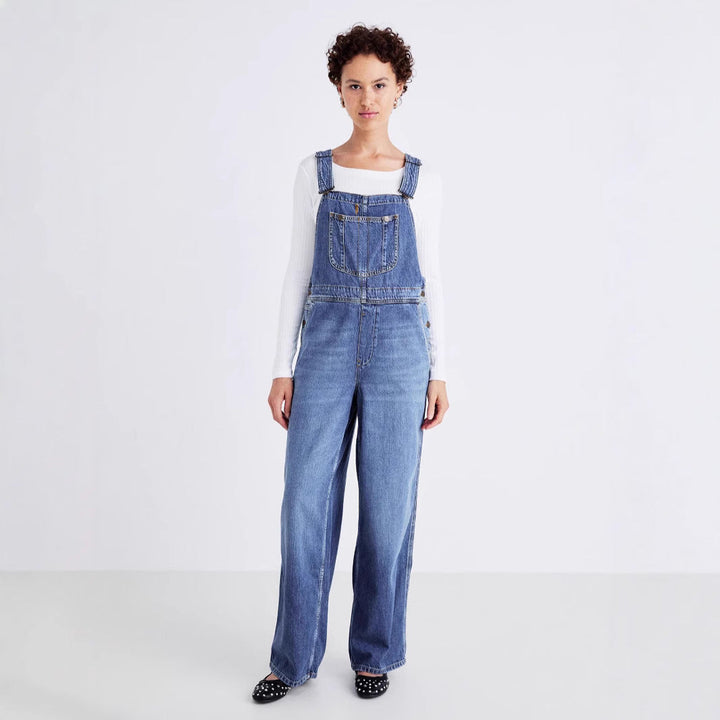 Damen Denim-Latzhose mit weitem Bein und verstellbaren Trägern Drune