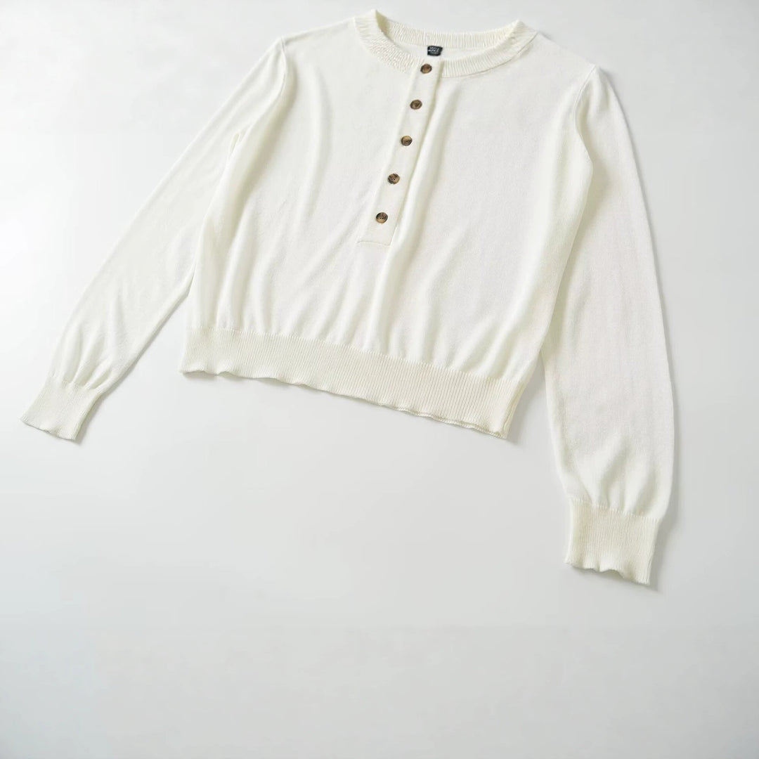 Damen Leichter Feinstrick‑Henley mit Knopfleiste, Rundhals und elastischem Rippbündchen Drune