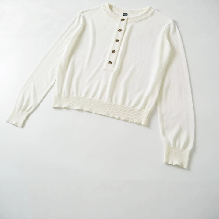 Damen Leichter Feinstrick‑Henley mit Knopfleiste, Rundhals und elastischem Rippbündchen Drune