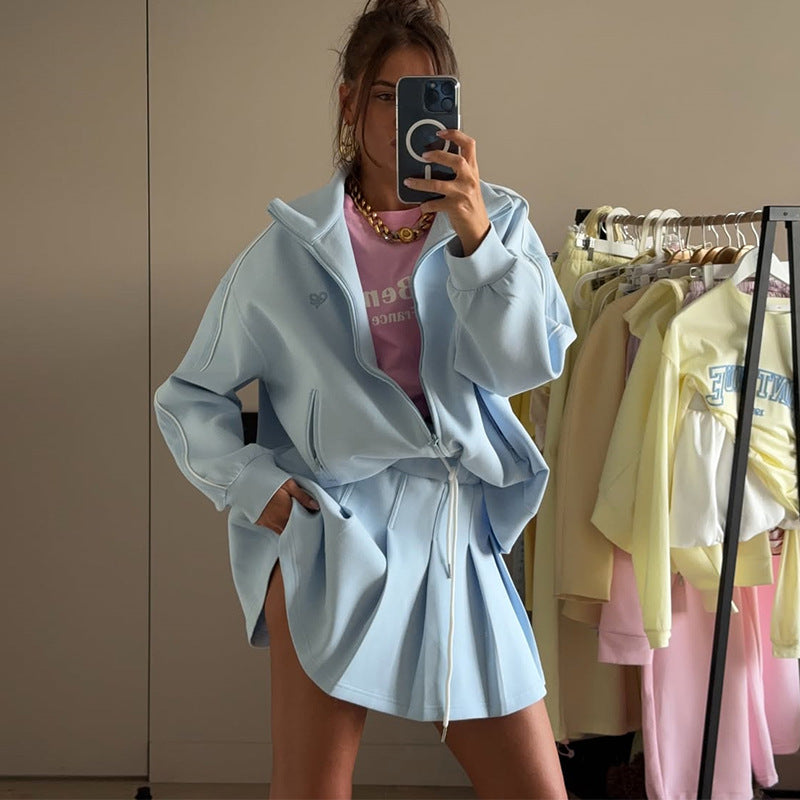 Damen trendige Sport-Loungewear mit komfortablem Oversize-Jacke und Mini-Skirt Drune