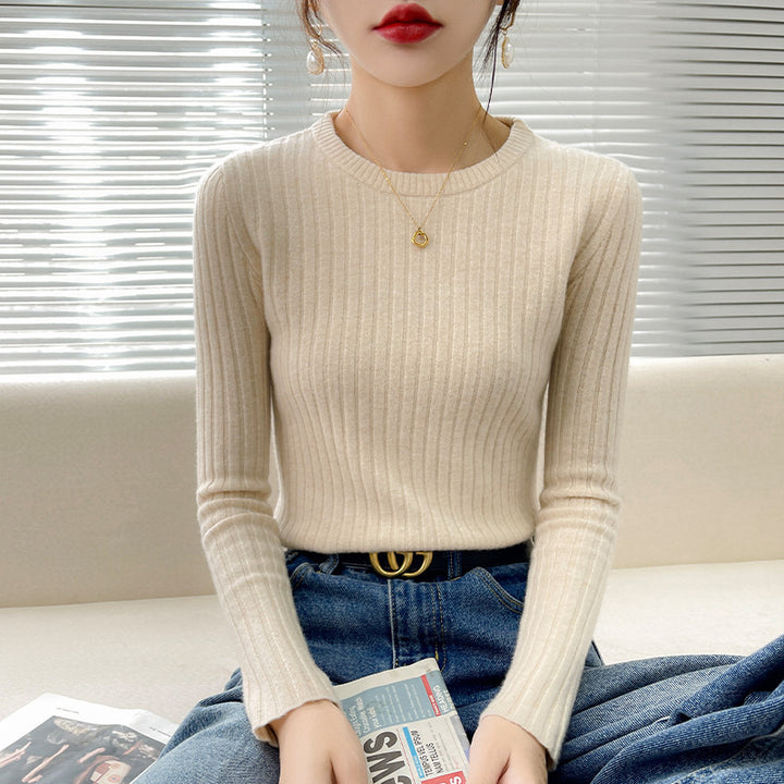 Damen Feinstrickpullover mit Rippstruktur und Rundhalsausschnitt Drune