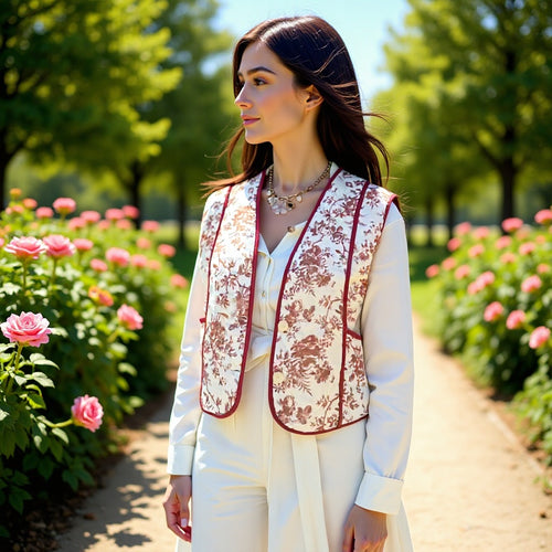 Damen Gesteppte Weste im Landhausstil mit floraler Toile‑Optik und Eingrifftaschen Drune