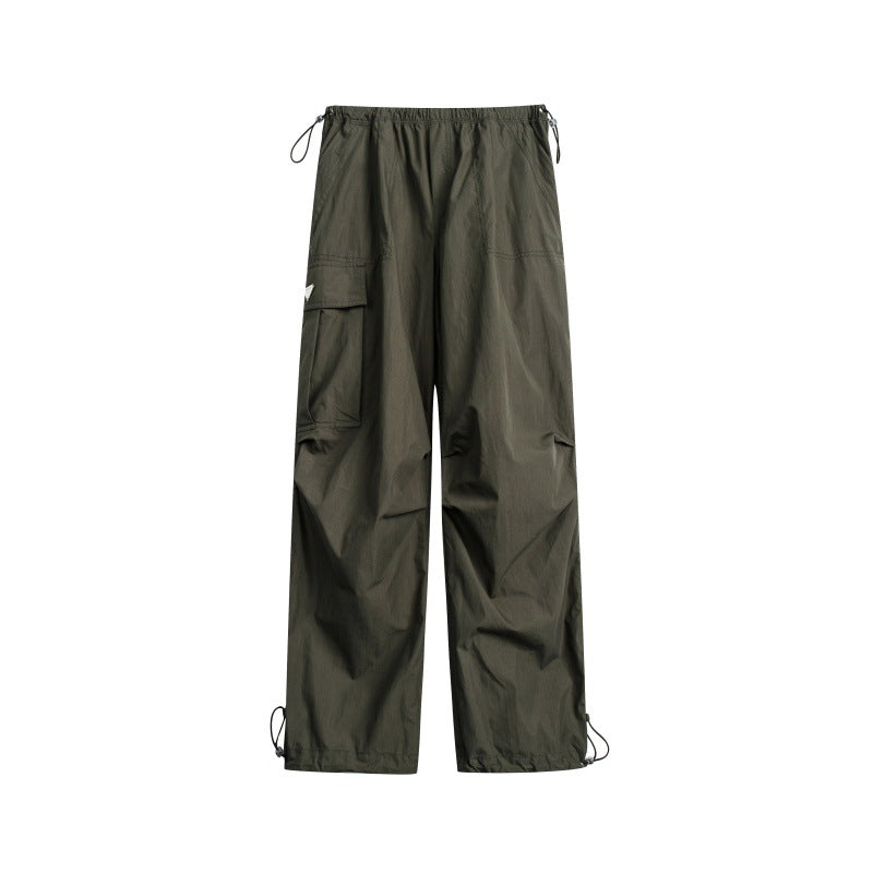 Damen High‑Waist weite Nylon‑Cargo‑Hose mit Tunnelzugbund und Multifunktions‑Taschen Drune